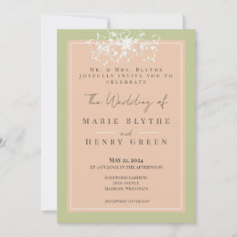 Coral & Cream Filigree Elegant Wedding Invitation Kaart