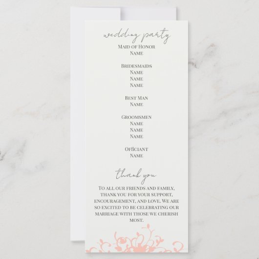 Coral & Cream Filigree Elegant Wedding Programme (Achterkant)