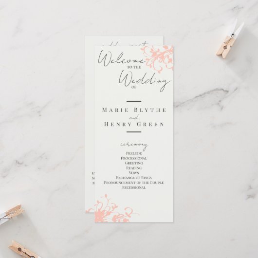 Coral & Cream Filigree Elegant Wedding Programme (Voorkant / Achterkant in situ)