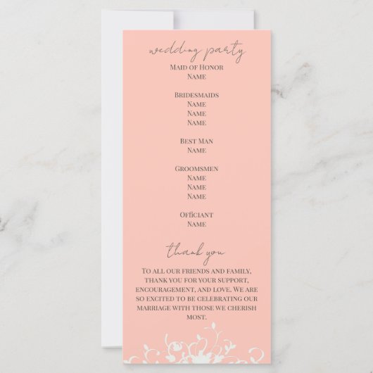 Coral & Cream Filigree Elegant Wedding Programme (Achterkant)