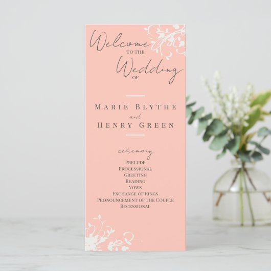 Coral & Cream Filigree Elegant Wedding Programme (Staand voorkant)