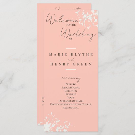 Coral & Cream Filigree Elegant Wedding Programme (Voorkant / Achterkant)