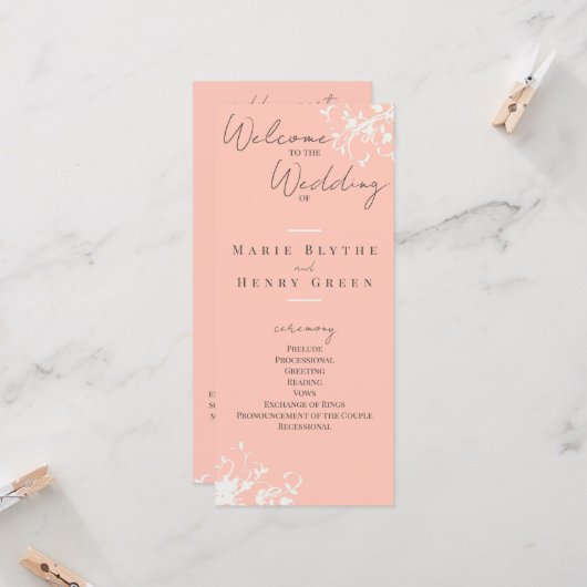 Coral & Cream Filigree Elegant Wedding Programme (Voorkant / Achterkant in situ)