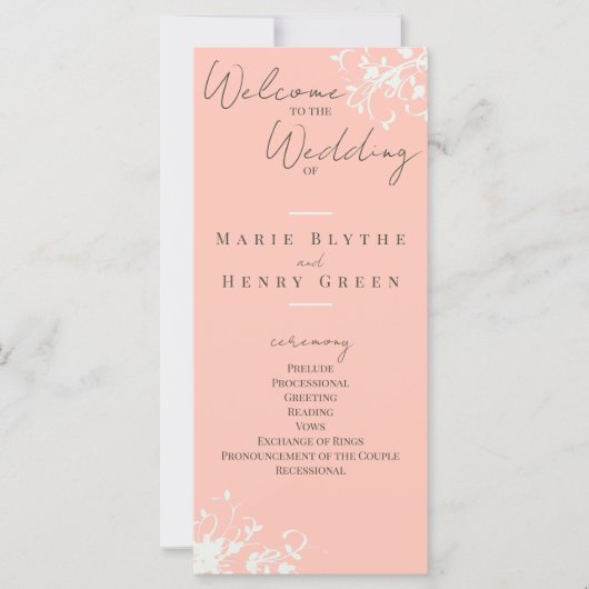Coral & Cream Filigree Elegant Wedding Programme (Voorkant)