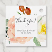 Coral Cream Waterverf Flowers Bruiloft Dank u Bedankjes Labels (Achterkant)