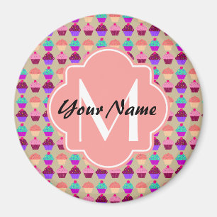 Coral Cupcake, persoonlijke naam, aangepast monogr Magneet