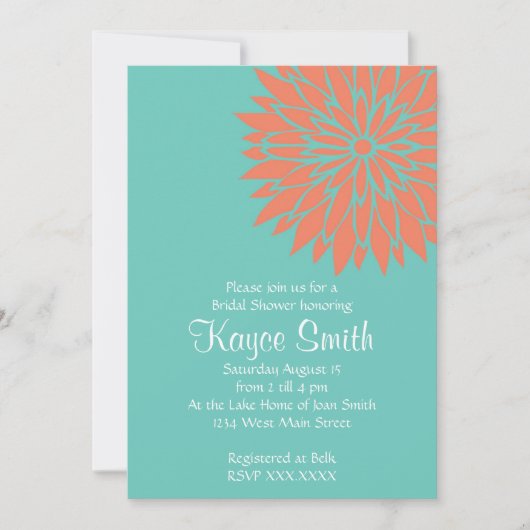 Coral Dahlia Pink Flower Invitation Kaart (Voorkant)