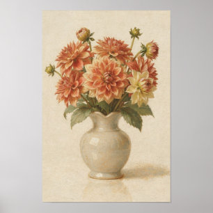 Coral Dahlias in Ivoor Vaas Poster