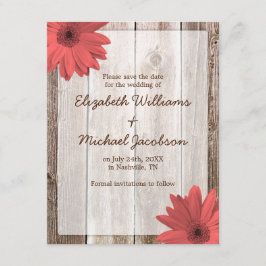 Coral Daisy Barn Wood Save the Date Aankondiging