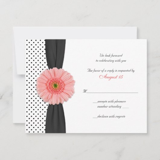 Coral Daisy Polka Dot Ribbon RSVP-kaart RSVP Kaartje (Voorkant)
