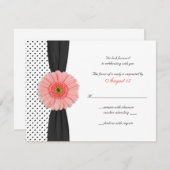 Coral Daisy Polka Dot Ribbon RSVP-kaart RSVP Kaartje (Voorkant / Achterkant)
