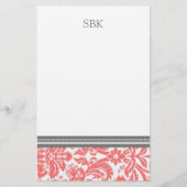 Coral Damask aangepaste monogram Briefpapier (Voorkant)