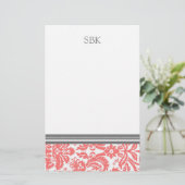 Coral Damask aangepaste monogram Briefpapier (Staand voorkant)