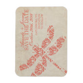 Coral Damask Dragonfly Bruiloft Bewaar de datum Magneet (Verticaal)