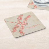 Coral Damask Dragonfly Wedding Kartonnen Onderzetters (Schuin)