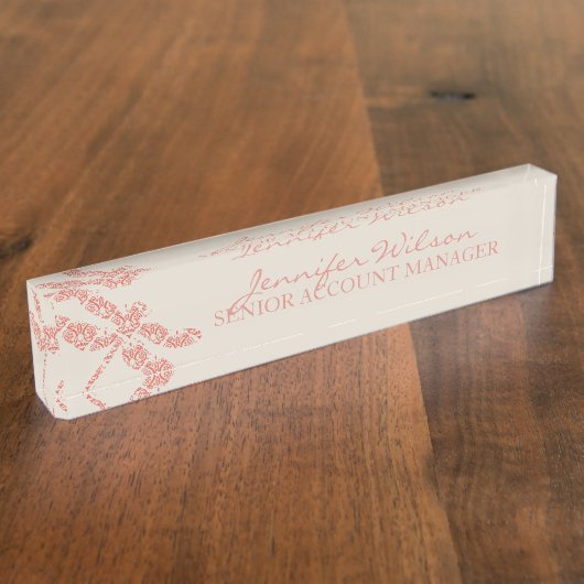 Coral Damask Dragonfly Wedding Naambordje (Zijkant)