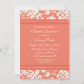 Coral Damask Foto Bridal Luncheon Uitnodigingskaar Kaart (Achterkant)