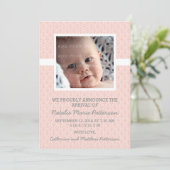 Coral Damask Lijst Foto Baby Aankondiging (Staand voorkant)