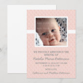 Coral Damask Lijst Foto Baby Aankondiging (Voorkant / Achterkant)