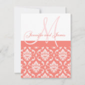 Coral Damask Monogram Namen RSVP Reply Cards (Voorkant)