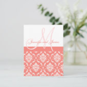 Coral Damask Monogram Namen RSVP Reply Cards (Staand voorkant)