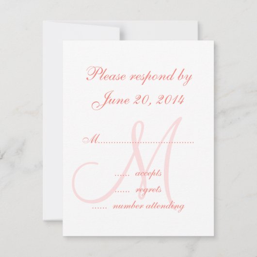 Coral Damask Monogram Namen RSVP Reply Cards (Achterkant)