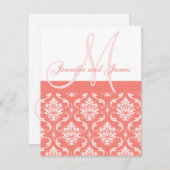 Coral Damask Monogram Namen RSVP Reply Cards (Voorkant / Achterkant)