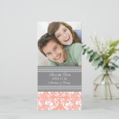 Coral Damask Save the Date Huwelijksfotokaarten (Staand voorkant)