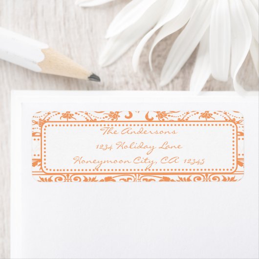 Coral Damask Swirl Dot Address Label (Insitu)