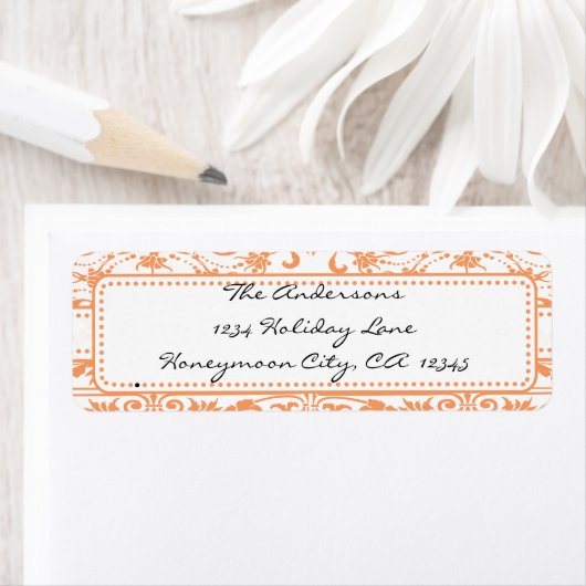 Coral Damask Swirl Dot Address Label (Insitu)