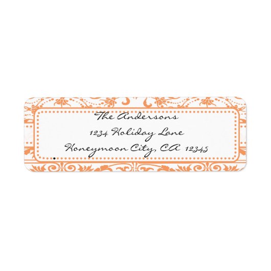 Coral Damask Swirl Dot Address Label (Voorkant)