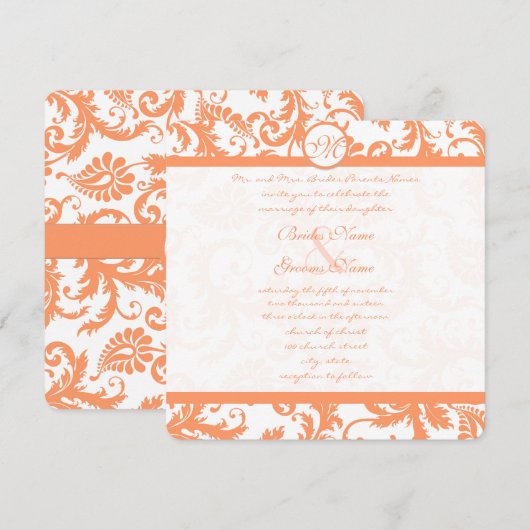 Coral Damask Wedding Uitnodiging (Voorkant / Achterkant)
