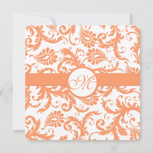 Coral Damask Wedding Uitnodiging (Achterkant)