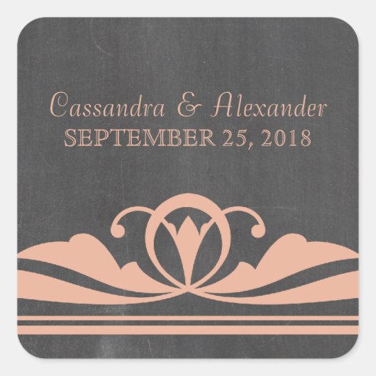 Coral Deco Chalkboard Wedding Stickers (Voorkant)