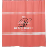 Coral Decor Black Initiaal White Stripes Beach Hom Douchegordijn (Voorkant)