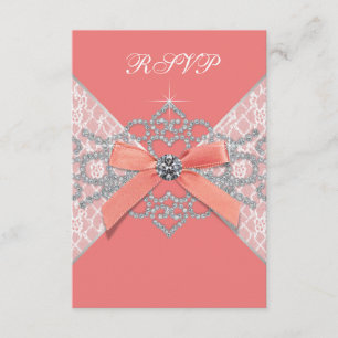 Coral Diamonds Coral Sweet 16 Verjaardagsfeest RSV RSVP Kaartje