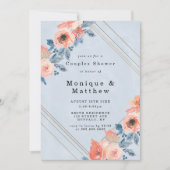 Coral Dusty Blue Geometric Couples Shower Invites (Voorkant)