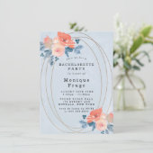 Coral Dusty Blue Gold Bachelorette Party nodigt ui Kaart (Staand voorkant)