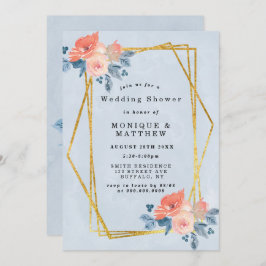 Coral Dusty Blue Gold Floral Wedding Shower