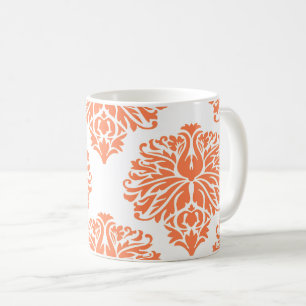 Coral Elegant Damask Coffee Mok