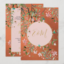 Coral Elegant Pink Floral Gold Chinoiserie Kaart