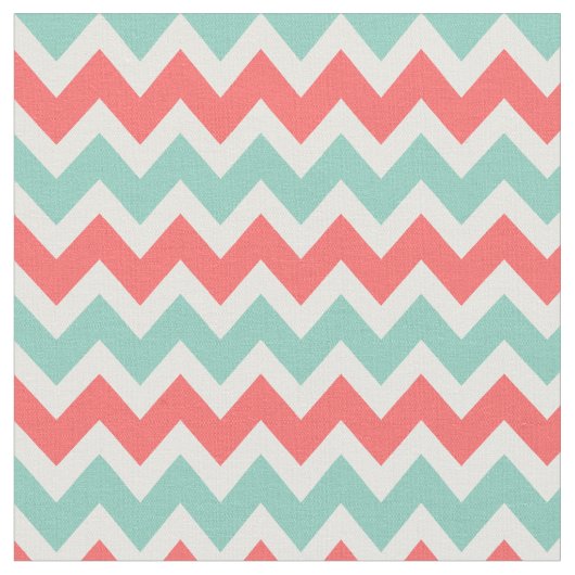 Coral en Aqua Modern Chevron Stof (Close Up)