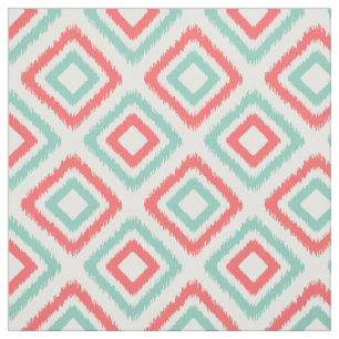 Coral en Aqua Modern Ikat patroon Stof