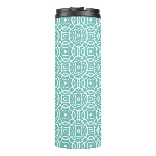 Coral en Aqua Quatrefoil Aangepast monogram Thermosbeker (Achterkant)