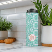 Coral en Aqua Quatrefoil Aangepast monogram Thermosbeker