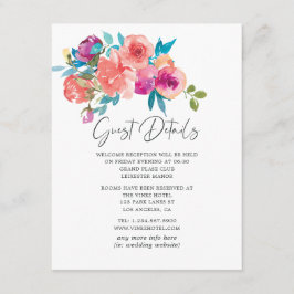 Coral en Fandango Floral Wedding Guest - Gegevens Informatiekaartje