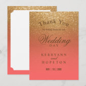Coral en Gold Glitter - Hartelijk dank Bedankkaart (Voorkant / Achterkant)