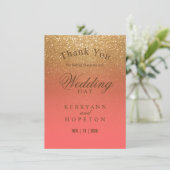 Coral en Gold Glitter - Hartelijk dank Bedankkaart (Staand voorkant)