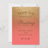 Coral en Gold Glitter - Hartelijk dank Bedankkaart (Voorkant)