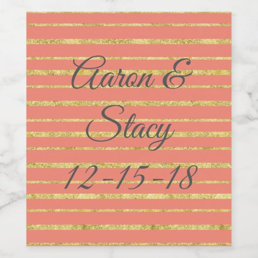 Coral- en goudstrips wijn etiket (Enkel label)